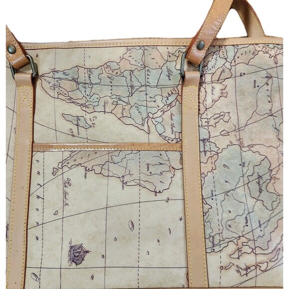 Allan Edward Leather World Map Begie Tote Bag Unique Map Design Shoulder Bag - Picture 16 of 16